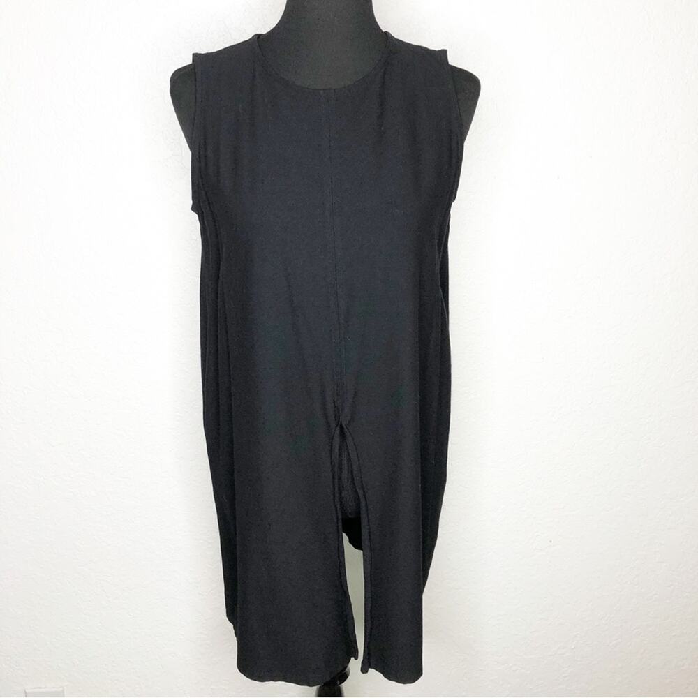 Eileen Fisher black sleeveless‎ front slit tunic top size Small